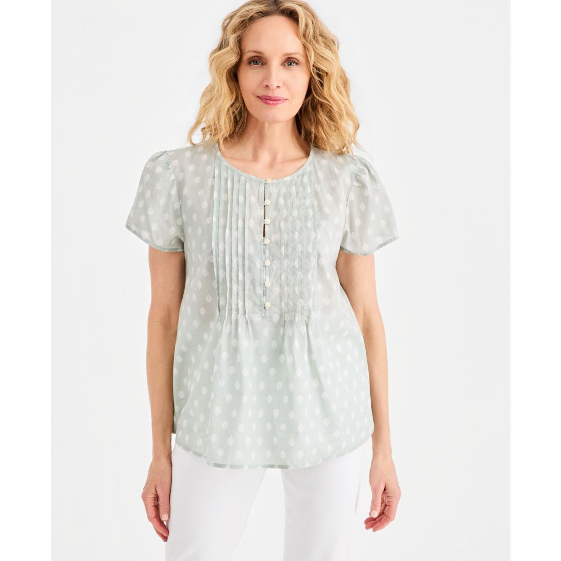 Style & Co Petite Cotton Printed Flutter-Sleeve Top, Macy's Exclusive