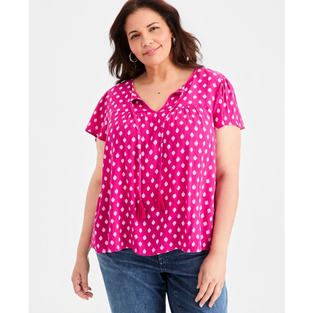 Style & Co Plus Size Printed Split-Neck Flutter-Sleeve Blouse, Macy's Exclusive