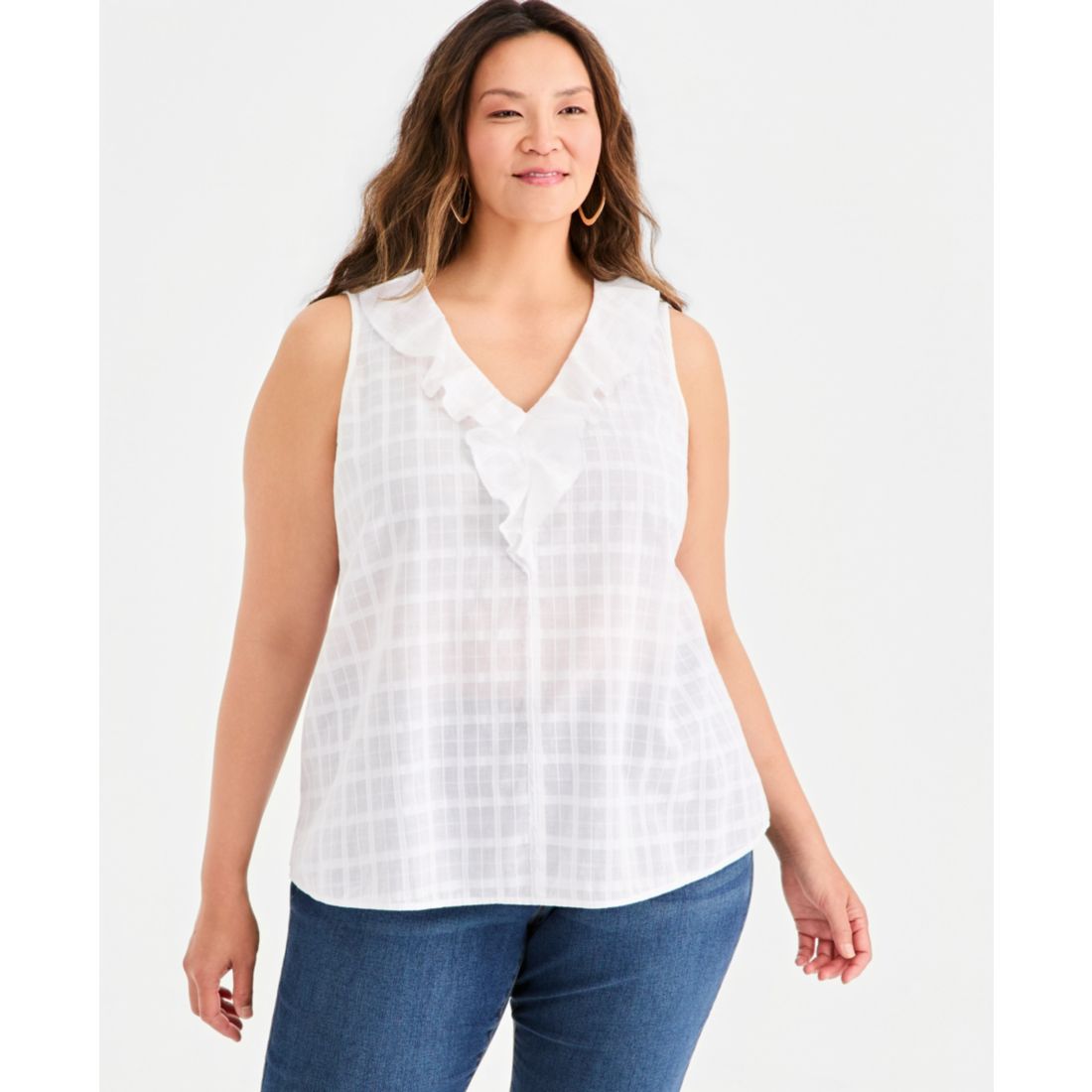 Style & Co Plus Size Ruffle V-Neck Sleeveless Top, Macy's Exclusive