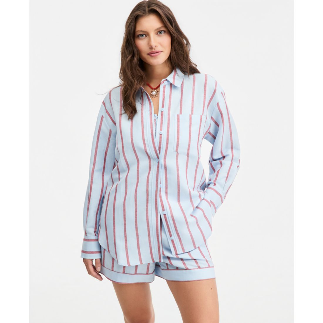 On 34th Women's Linen-Blend Relaxed Oversized Button-Down Shirt, Macy's Exclusive