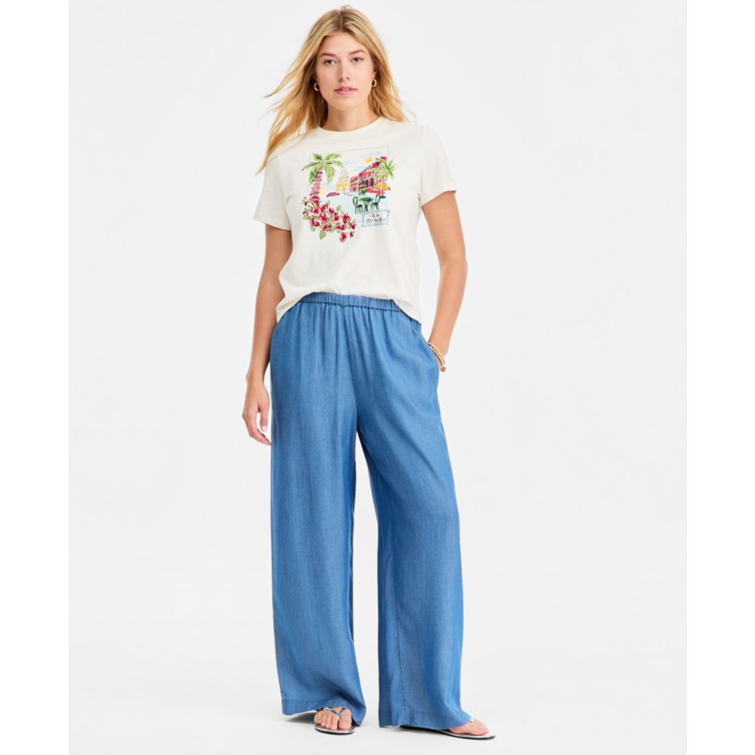 On 34th Women's Chambray Pull-On Wide-Leg Pants, Macy's Exclusive