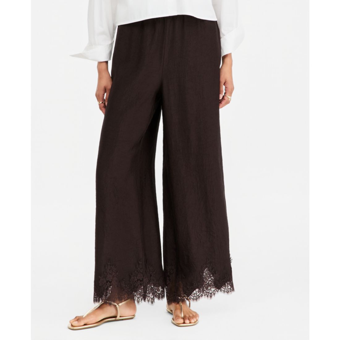 On 34th Women's Crinkle Satin Lace-Hem Pull-On Pants, Macy's Exclusive