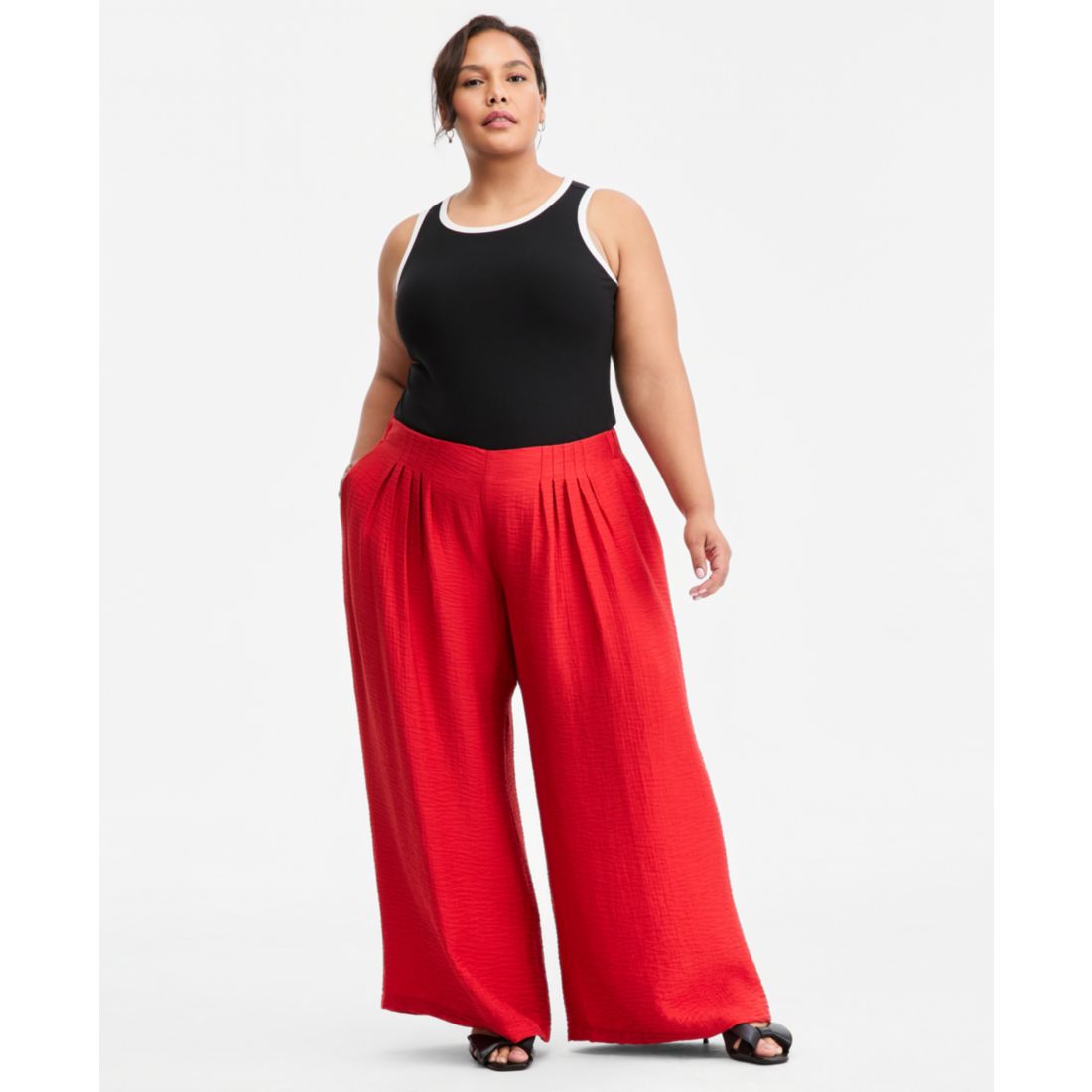 On 34th Trendy Plus Size Pull-On Pintucked Gauze Pants, Macy's Exclusive