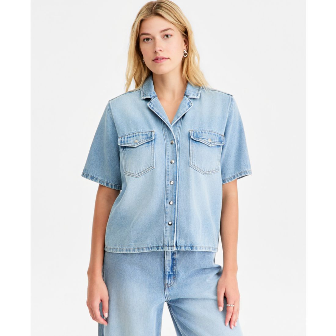 On 34th Women's Soft Denim Button-Front Short-Sleeve Shirt, Macy's Exclusive