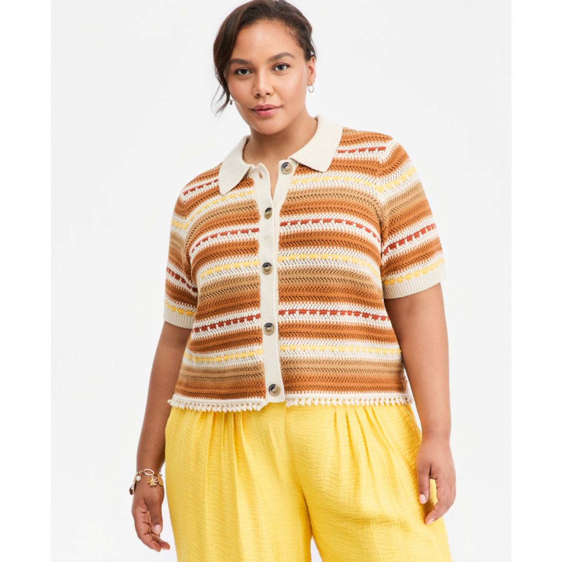 On 34th Trendy Plus Size Textured Stripe Collared Cardigan, Macy's Exclusive