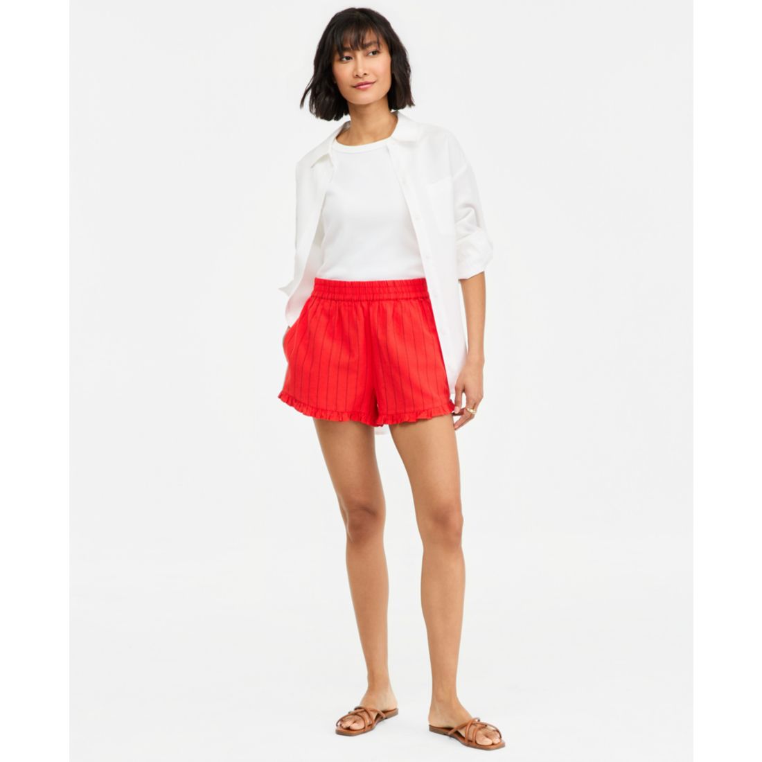 On 34th Women's Linen Blend Ruffled-Hem Pull-On Shorts, Macy's Exclusive