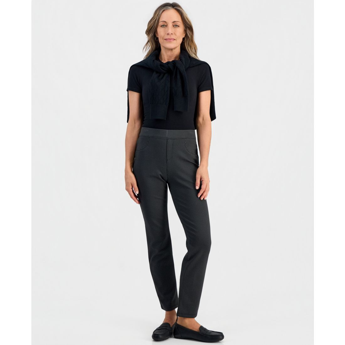 Style & Co Petite Houndstooth-Print High-Rise Pull-On Pants, Macy's Exclusive