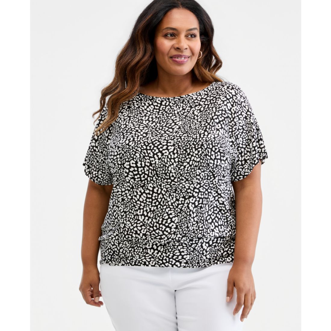 Jm Collection Plus Size Graphic Leopard Banded Bottom Top, Macy's Exclusive