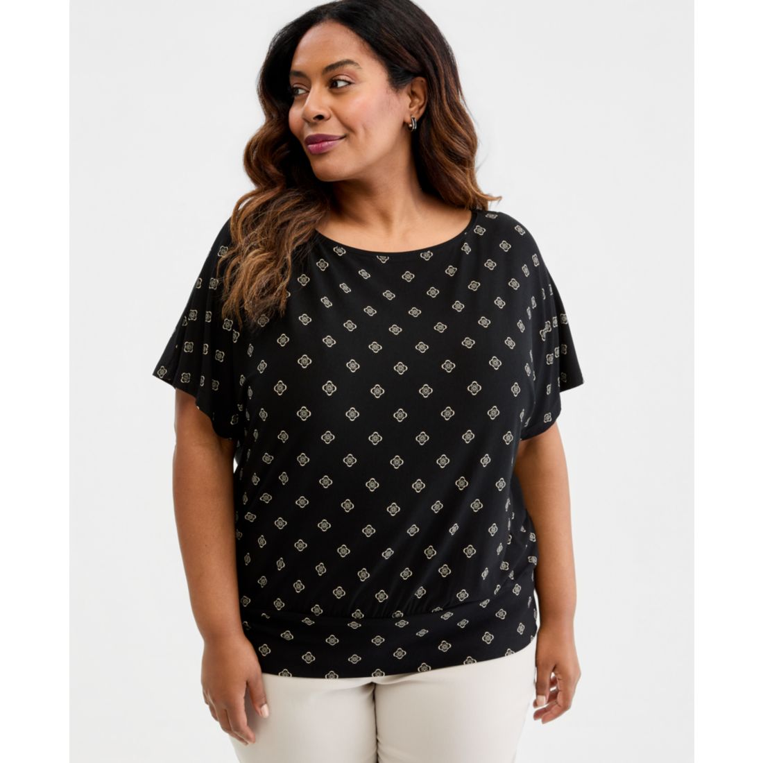 Jm Collection Plus Size Sofia Tile Banded-Bottom Top, Macy's Exclusive