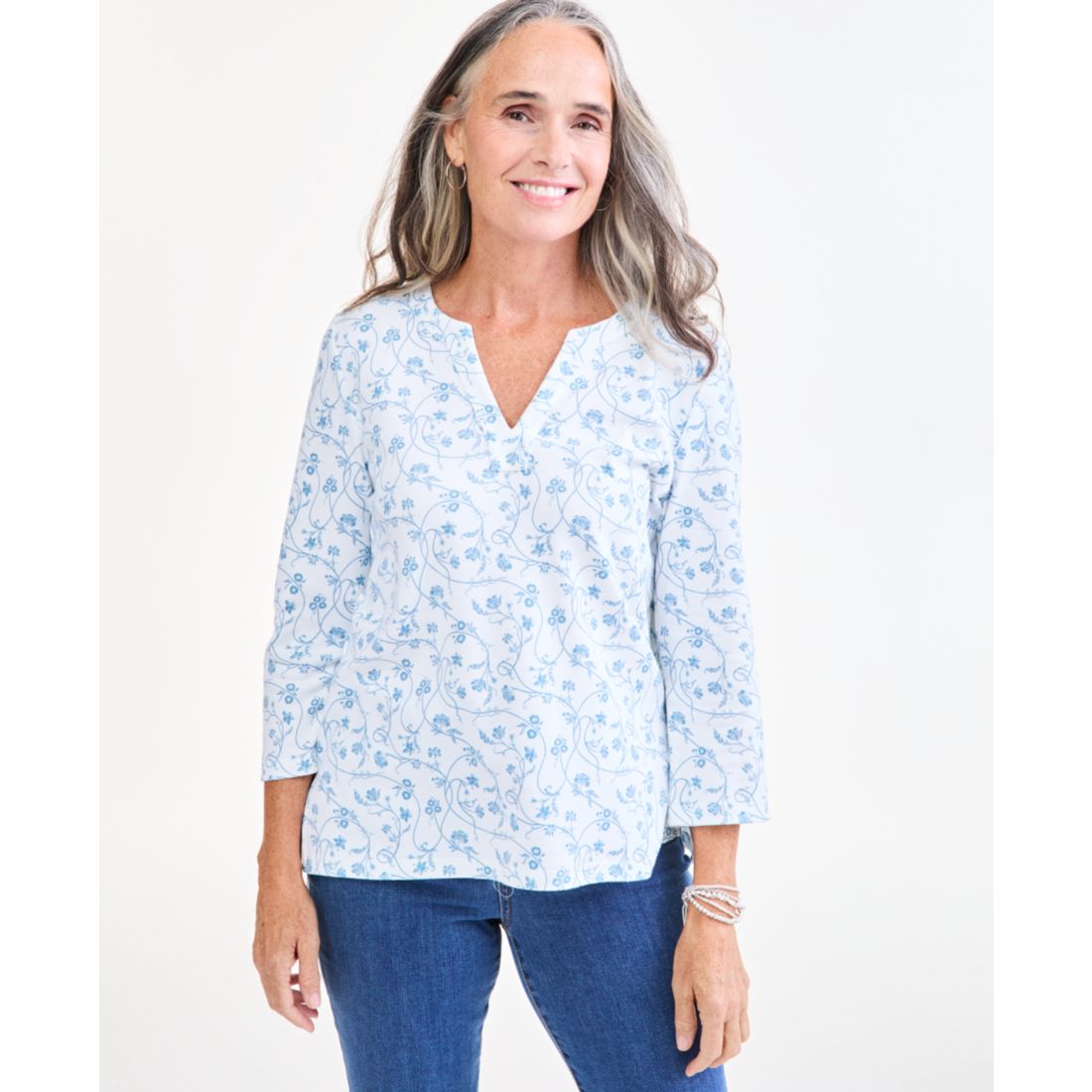 Style & Co Women's Printed Split Neck 3/4-Sleeve Tunic, Macy's Exclusive