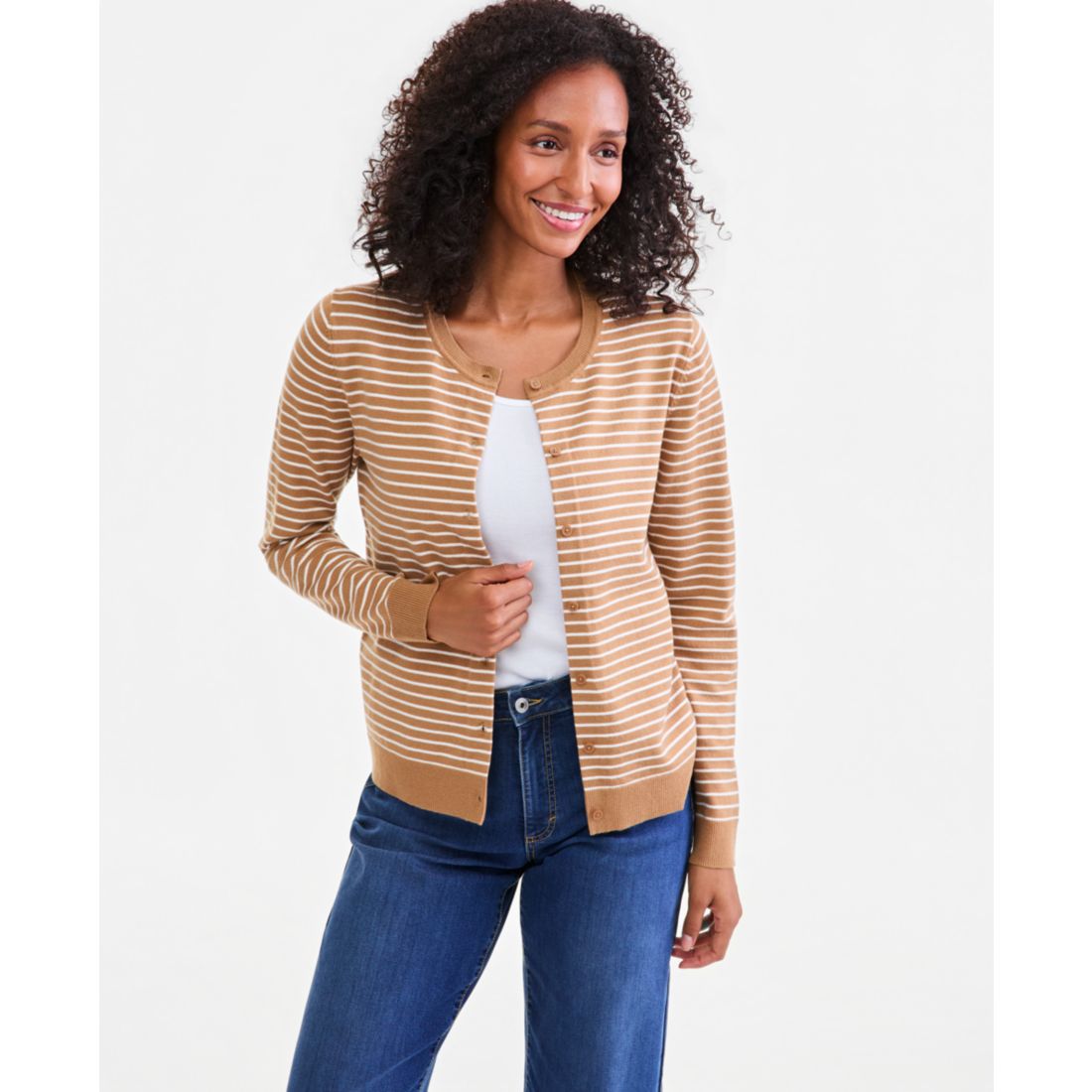 Style & Co Women's Stripe Crew-Neck Button-Down Cardigan Sweater, Macy's Exclusive