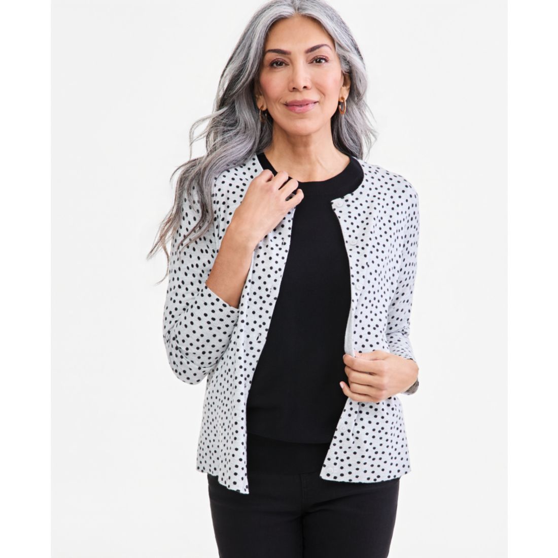 Style & Co Women's Printed Crew-Neck Button-Down Cardigan Sweater, Macy's Exclusive