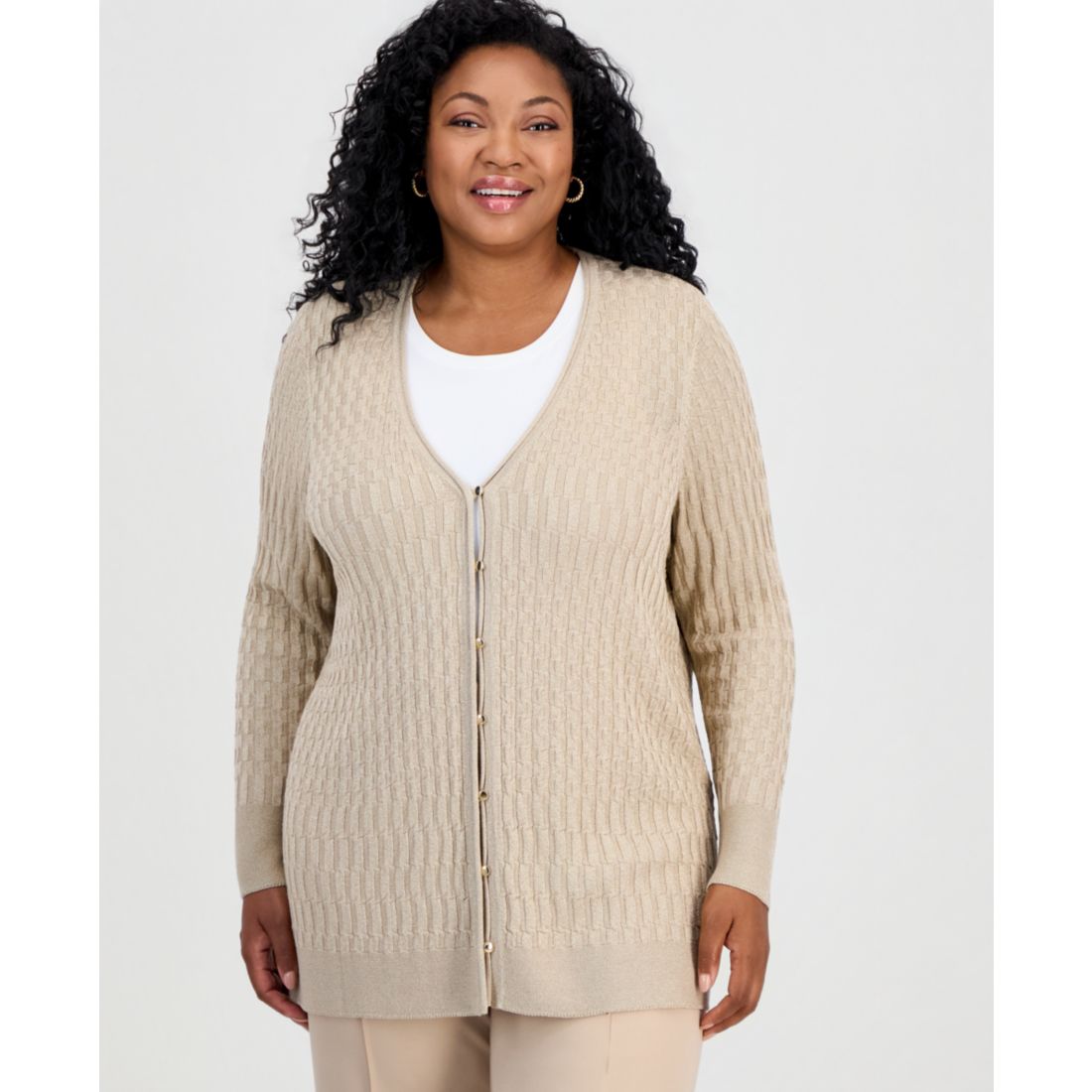 Jm Collection Plus Size Metallic-Threaded Textured Cardigan, Macy's Exclusive