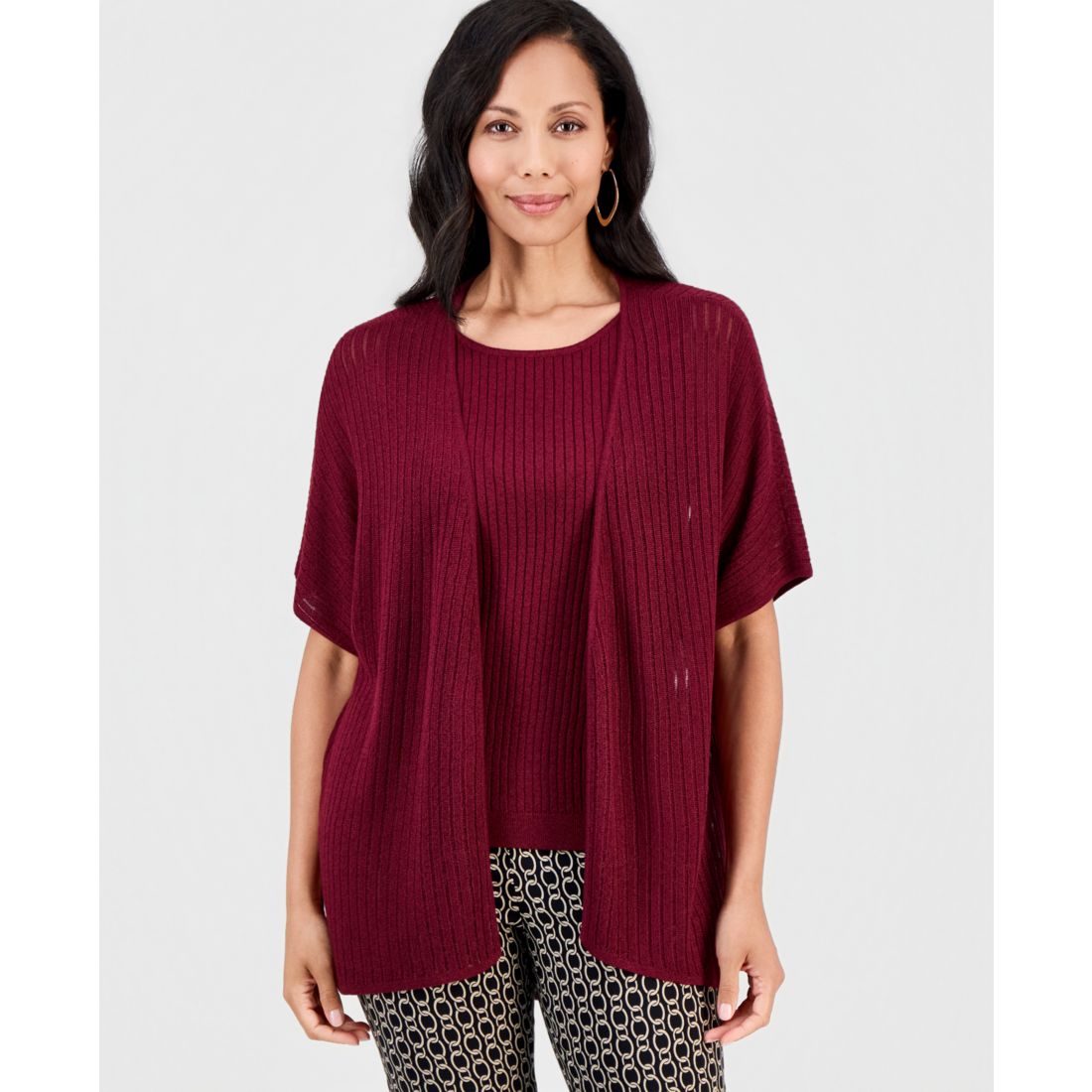 Jm Collection Women's Sparkle Pointelle Open-Front Cardigan, Macy's Exclusive
