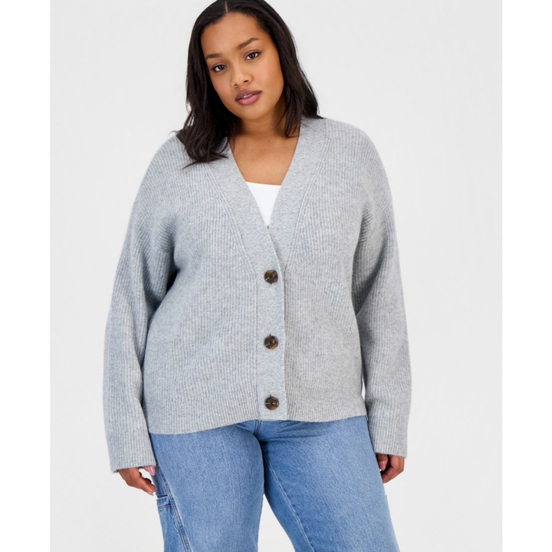 On 34th Trendy Plus Size Three-Button V-Neck Cardigan, Macy's Exclusive