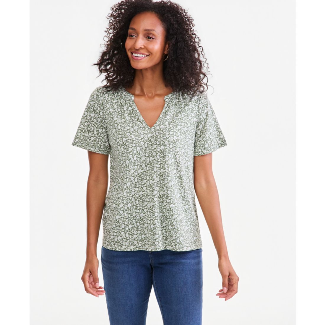 Style & Co Women's Printed Split-Neck Flutter Sleeve Top, Macy's Exclusive