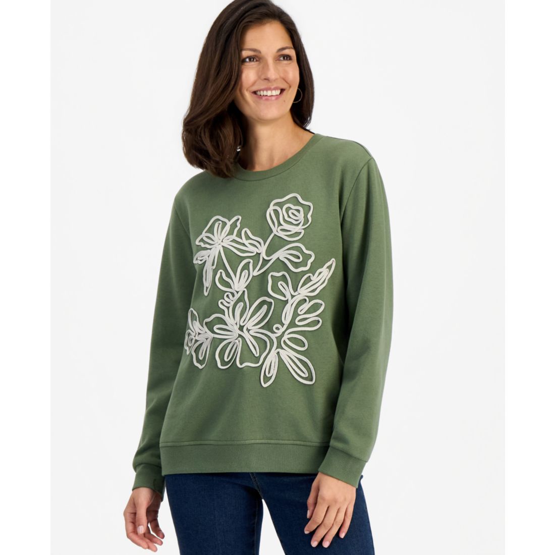 Style & Co Petite Soutache Fleece Pull-On Sweatshirt, Macy's Exclusive