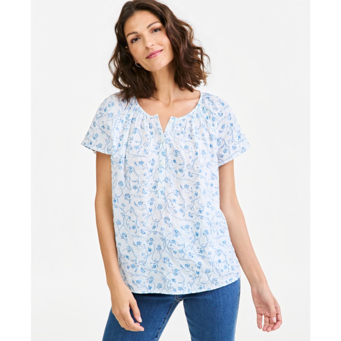 Style & Co Petite Printed Split Neck Top, Macy's Exclusive