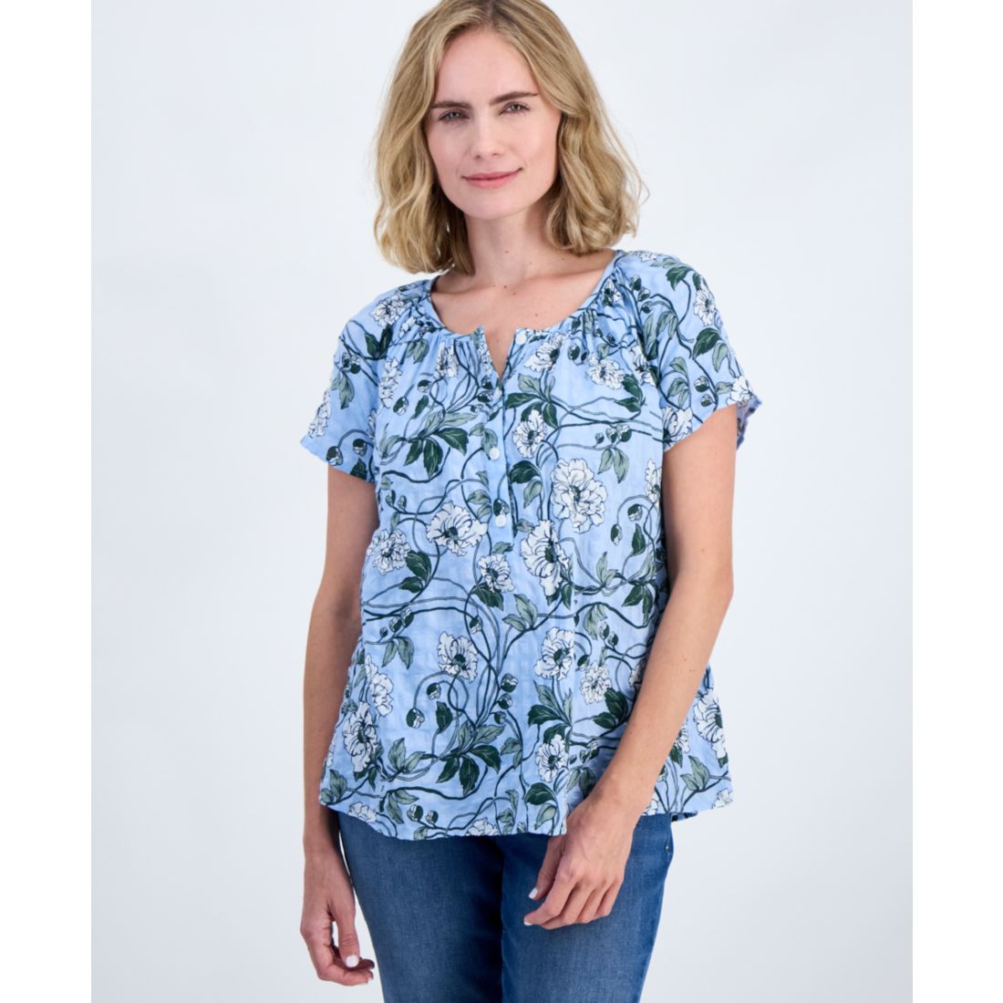 Style & Co Petite Printed Split Neck Top, Macy's Exclusive