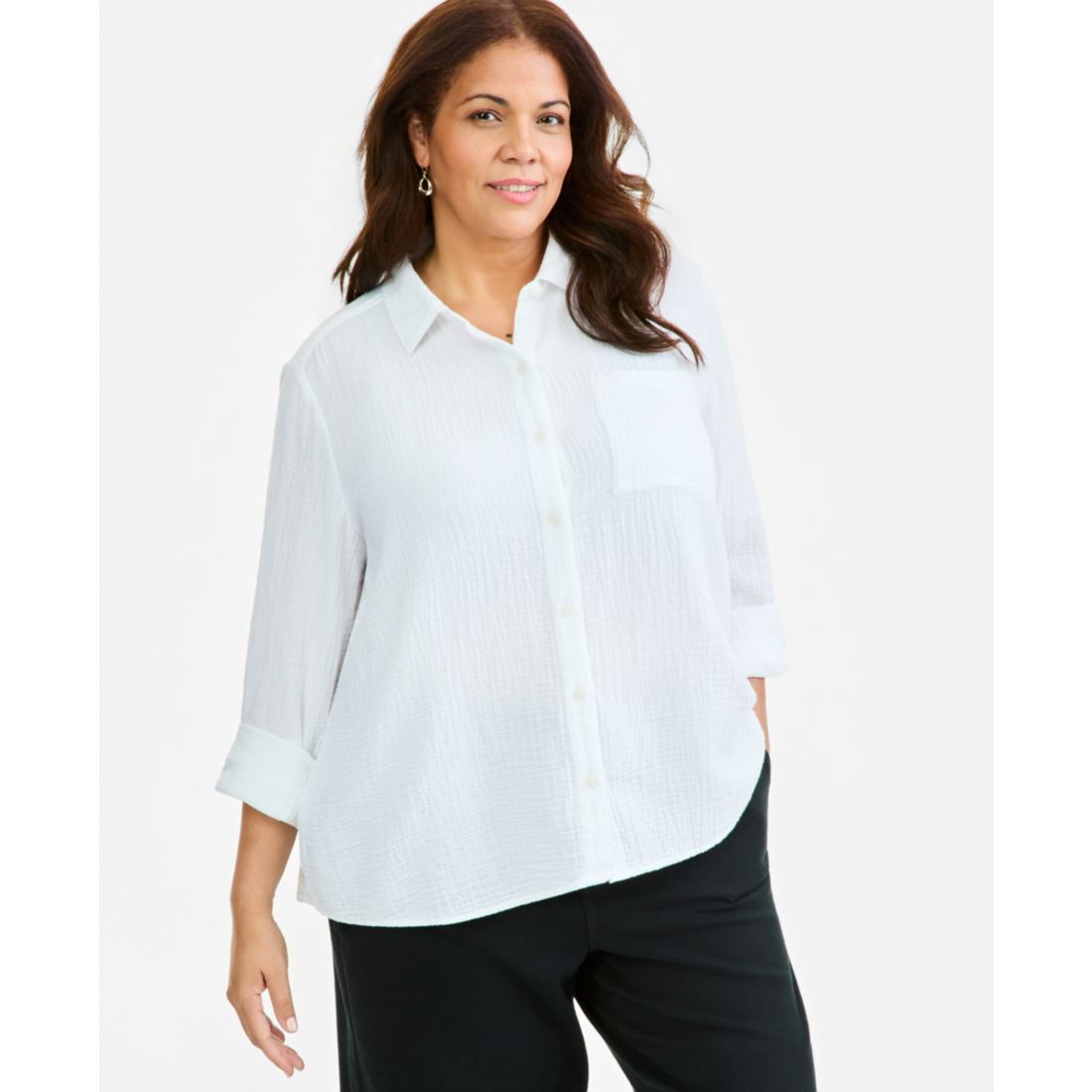 Style & Co Plus Size Button-Front Collared Long-Sleeve Shirt, Created for Macy's
