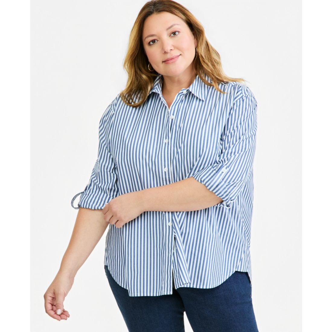 Style & Co Plus Size Roll-Tab Button-Front Shirt, Macy's Exclusive