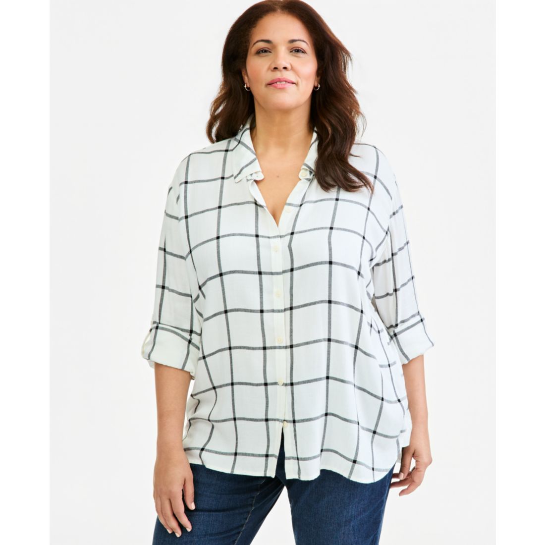 Style & Co Plus Size Plaid Roll-Tab Button-Front Shirt, Macy's Exclusive