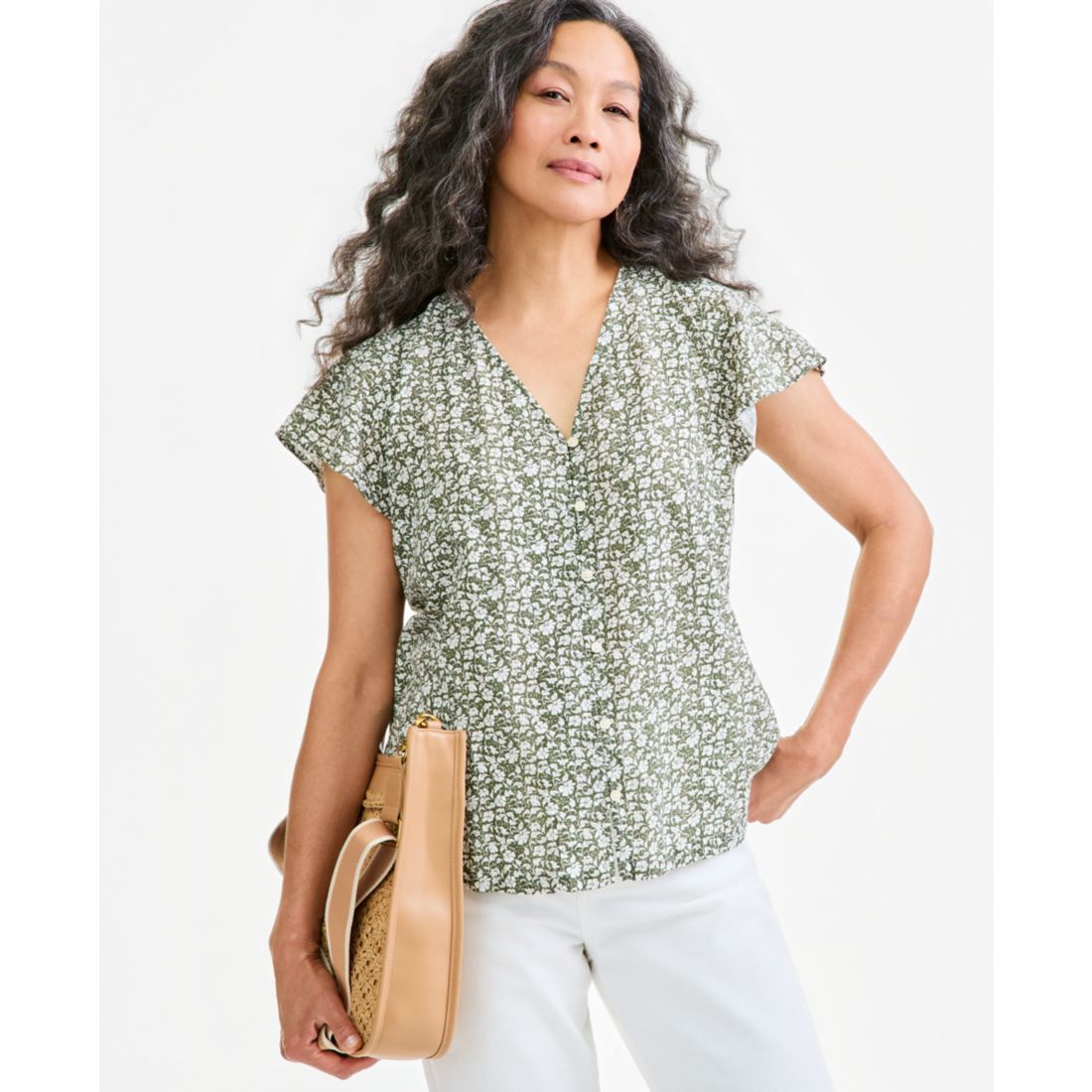 Style & Co Women's Printed Short Sleeve Flutter Blouse, Macy's Exclusive