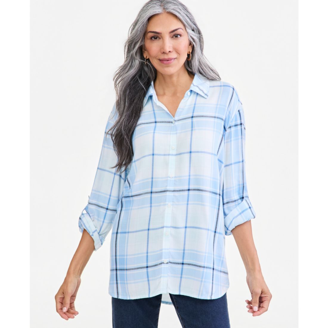 Style & Co Women's Plaid Oversized Roll-Tab Button-Front Shirt, Macy's Exclusive