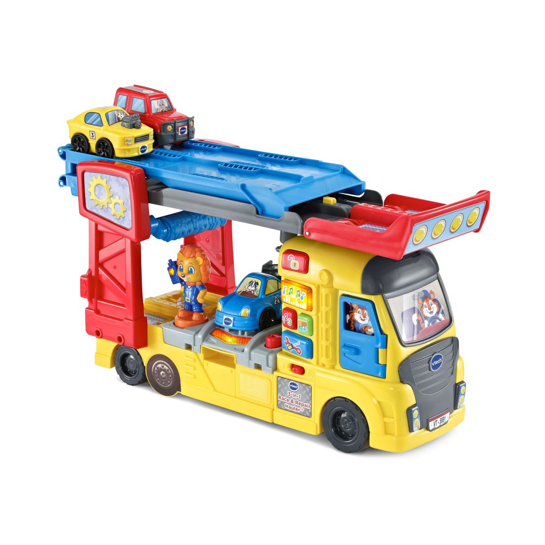 Vtech 3-in-1 Race & Repair Hauler Interactive Learning Vehicle Playset with Car Recognition, Counting & Repair Shop Modes, Ages 12–36 Months