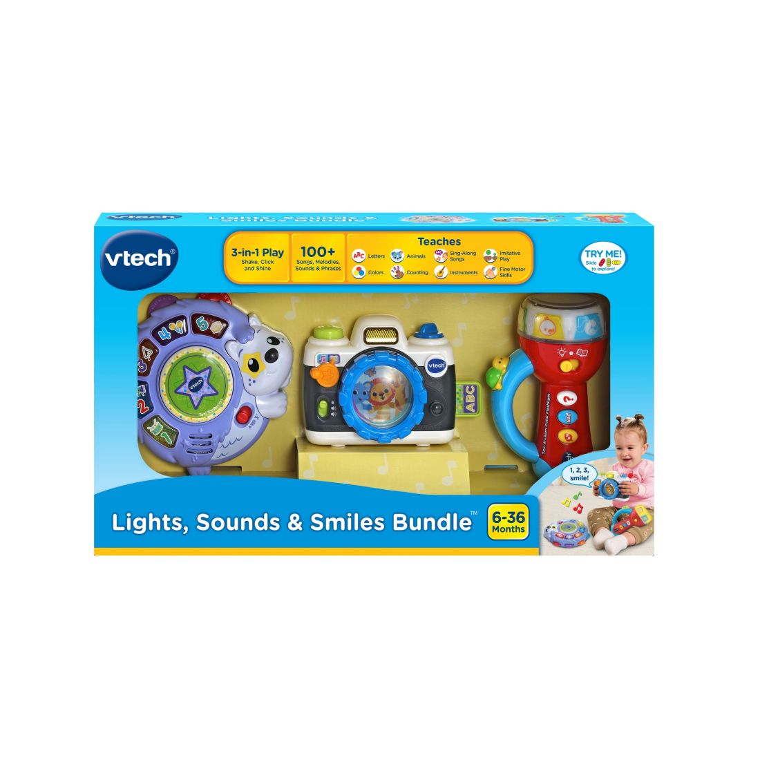 Vtech Infant Bundle Musical Learning 3-Piece Flashlight, Tambourine and Camera Set, Ages 6 Months+