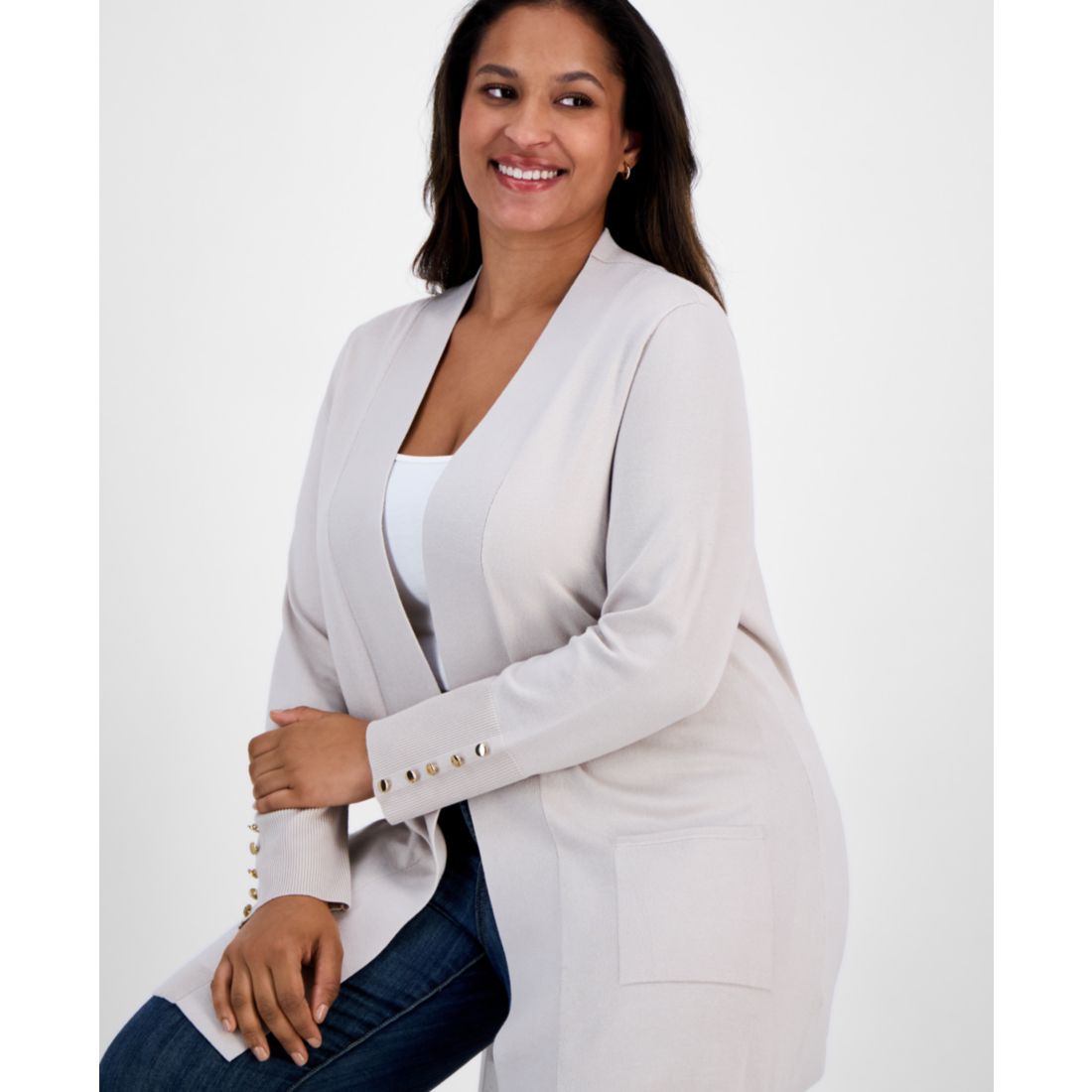 Jm Collection Plus Size Open-Front Long-Sleeve Cardigan, Exclusively at Macy's