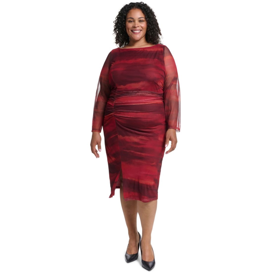 Vince Camuto Plus Size Printed Mesh Midi Dress