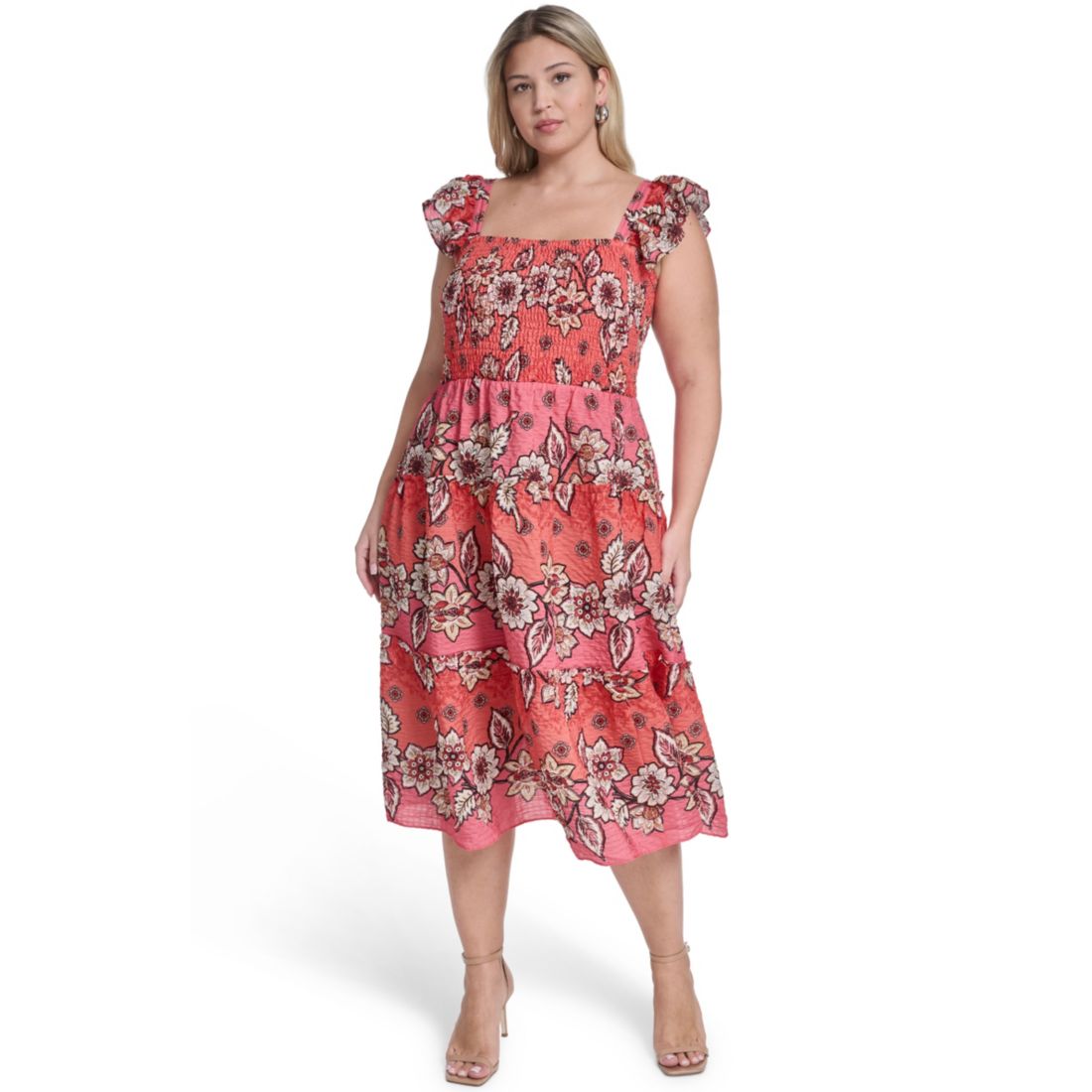 Vince Camuto Plus Size Flutter Short-Sleeve Square Neck Midi Dress