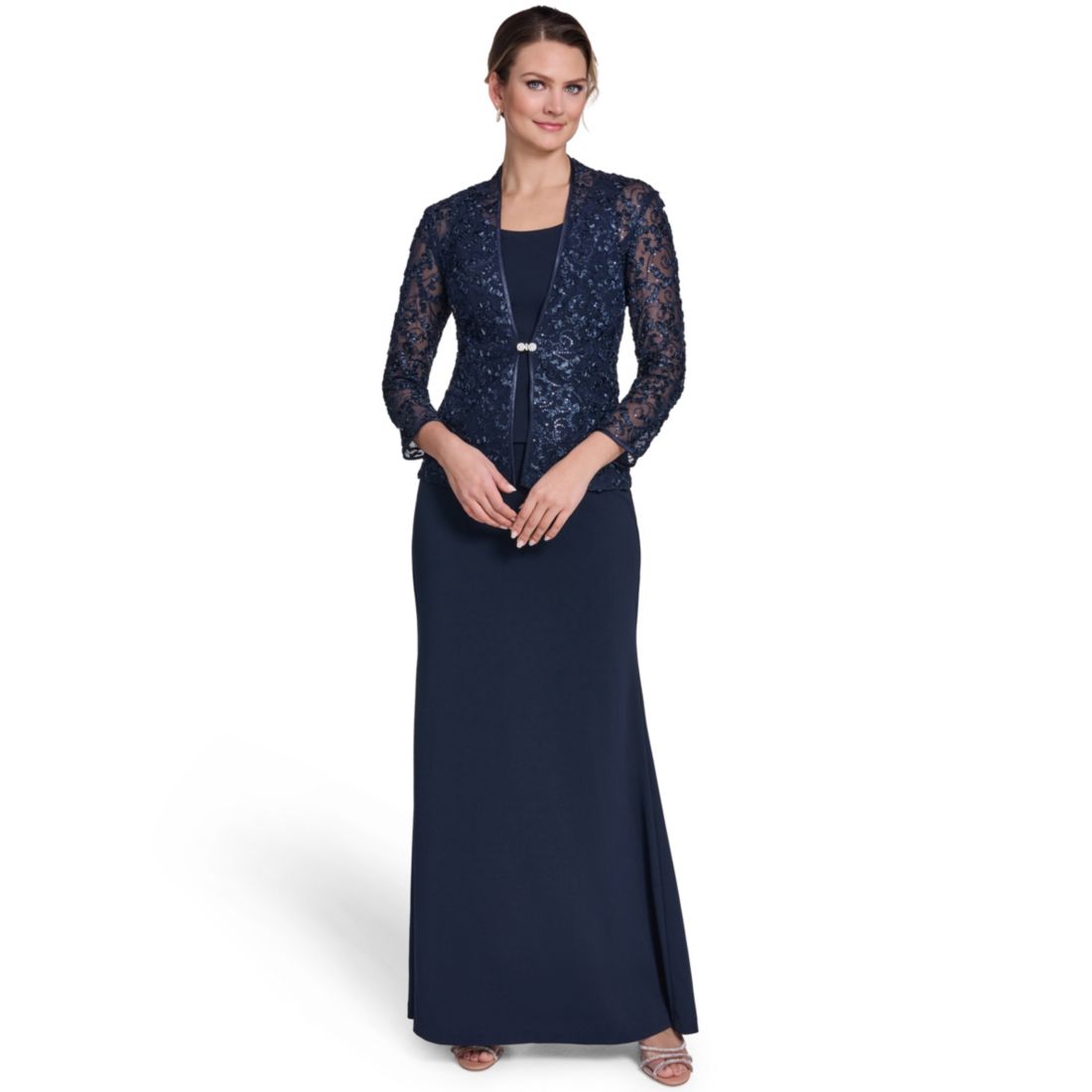 jessica howard petite evening dresses Jessica Howard Petite Size 34 Sleeve Crew Neck Side Tuck Lace Mother of the Bride Dress , Womens, 8P, Champagne