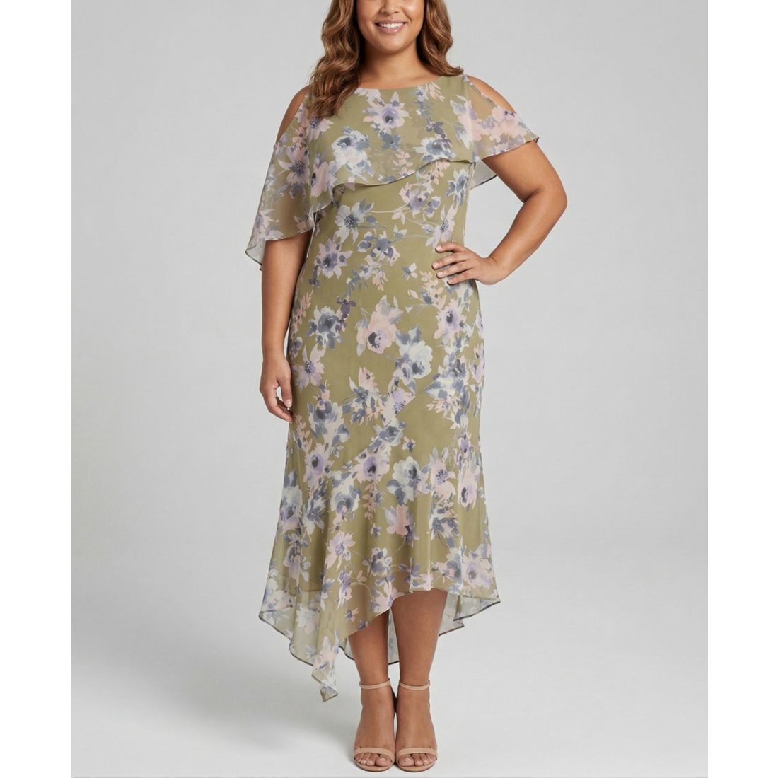 Taylor Plus Size Chiffon Printed Scoop Neck Dress