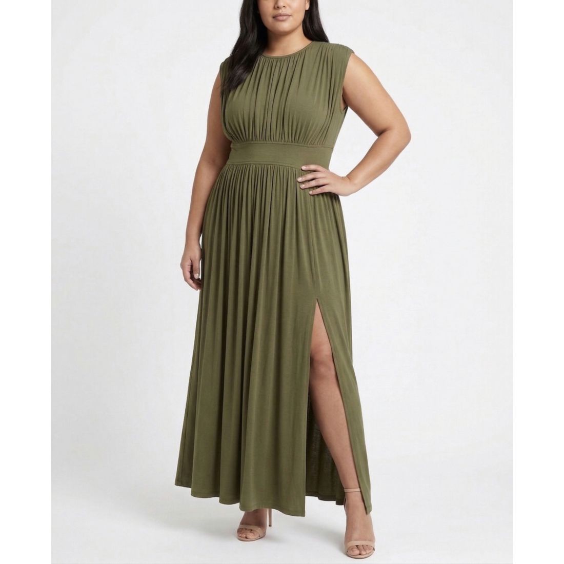 Taylor Plus Size Ruched Crewneck Maxi Dress