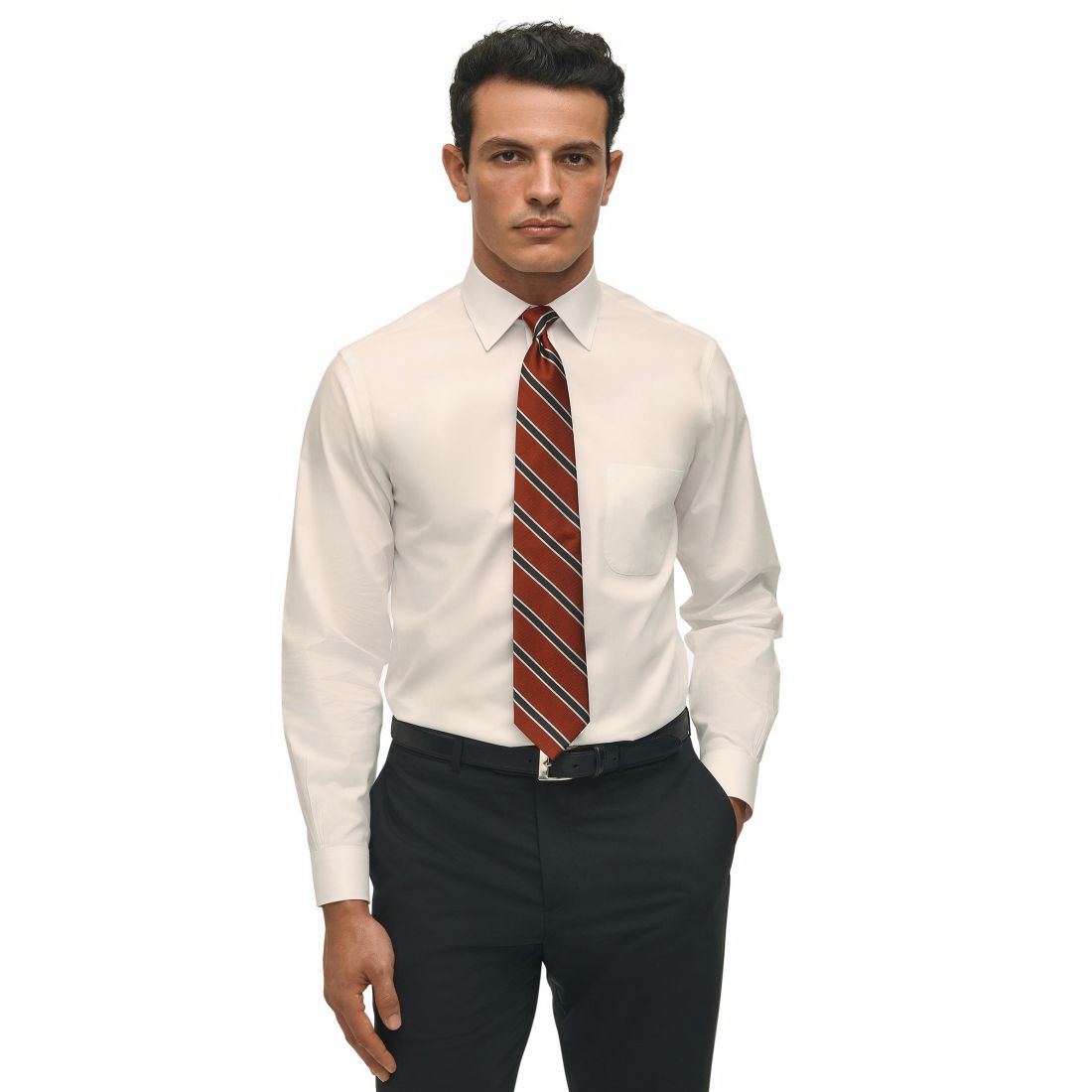 Brooks Brothers Men's Regular Fit Non-Iron Spread Collar Solid Pinpoint Dress Shirt
