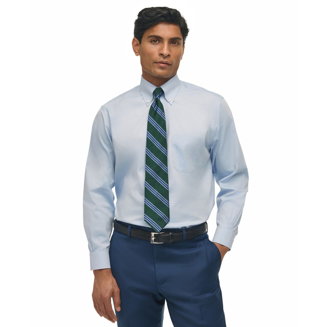 Brooks Brothers Men's Regular Fit Non-Iron Polo Button-Down Collar Solid Pinpoint Dress Shirt