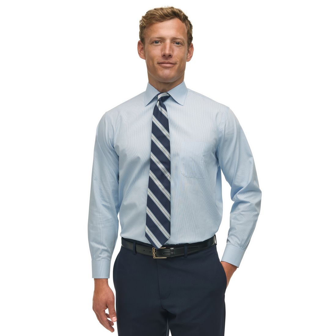 Brooks Brothers Men's Regular Fit Non-Iron Spread Collar Micro-Houndstooth Pinpoint Dress Shirt