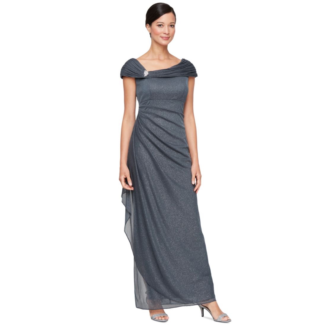 Alex Evenings Women's Glittered Ruched Gown
