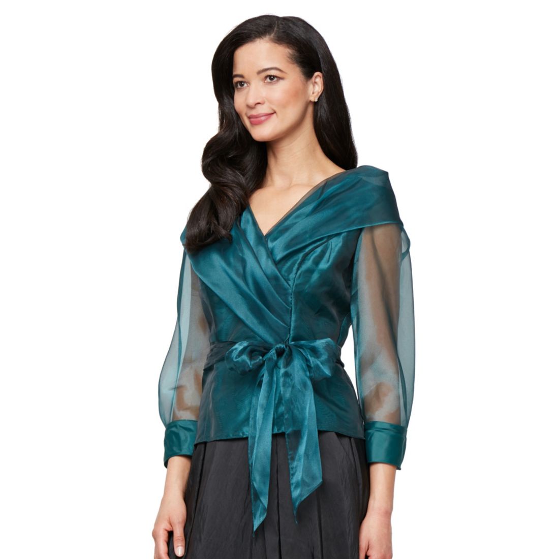 Alex Evenings Petite Tie-Front Tulle Top