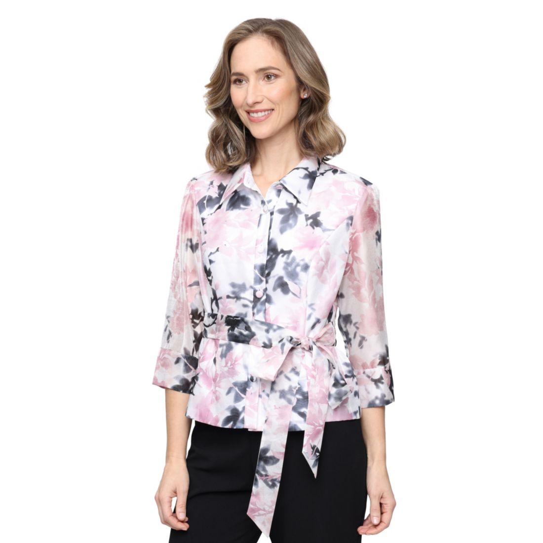Alex Evenings Women's Printed Yoryu Collared Top