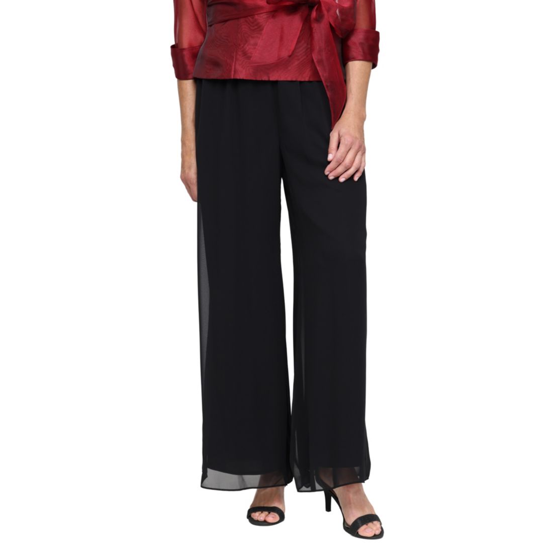 Alex Evenings Petite Chiffon Wide-Leg Pull-On Pants