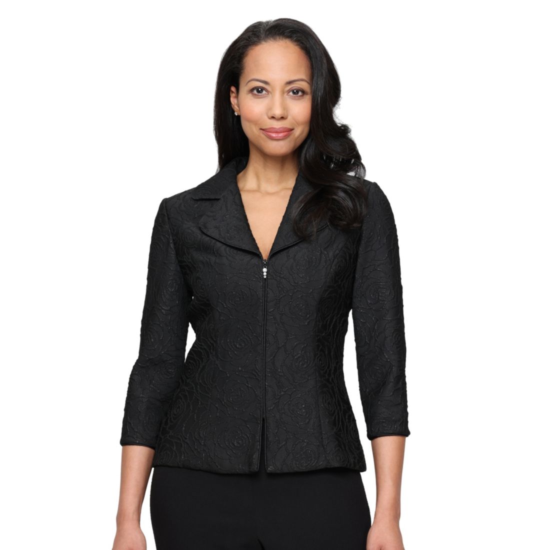 Alex Evenings Women's Textured Jacquard Zip Jacket