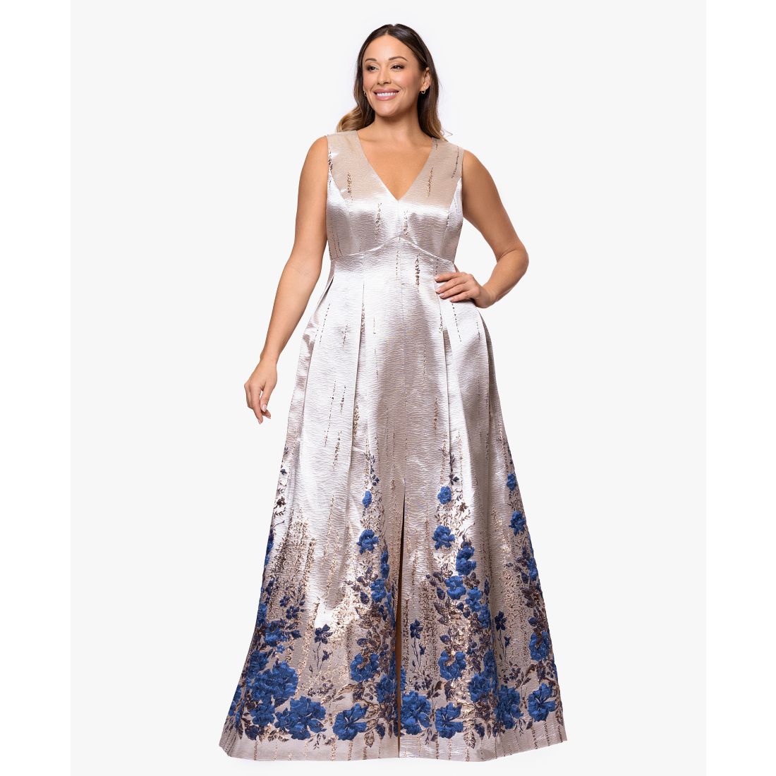 Macy*s Betsy & Adam Plus Size Jacquard Print V-Neck Gown available now at Roosevelt Field Macy*s Betsy & Adam Plus Size Jacquard Print V-Neck Gown available now at Roosevelt Field