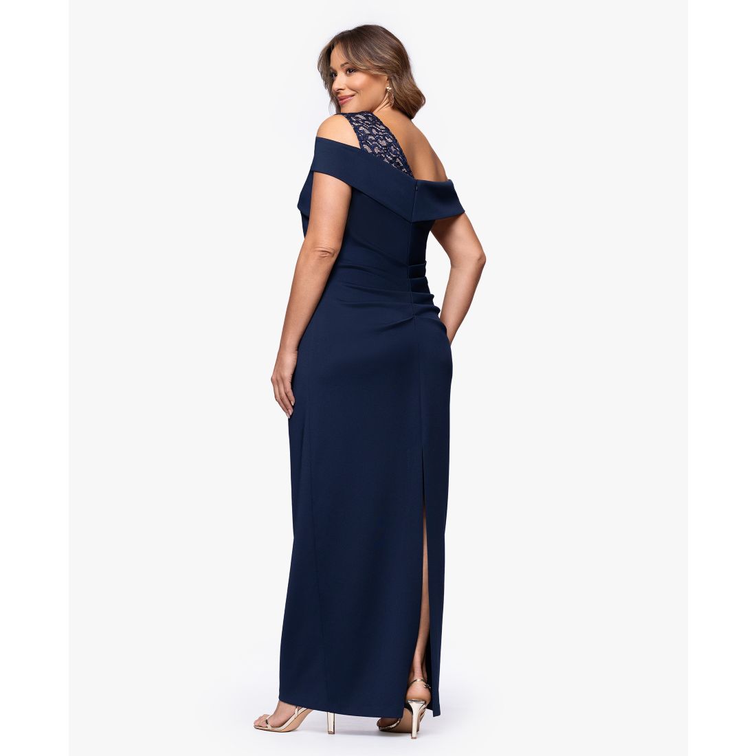 betsy and adam asymmetrical dress Betsy & Adam Women's Ombre Sleeveless Draped Halter Gown - Navy/Teal main image 1
