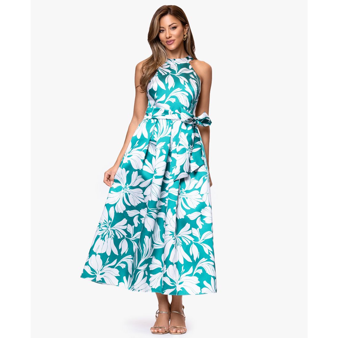 Betsy & Adam Women's Printed Halter Neck Dress