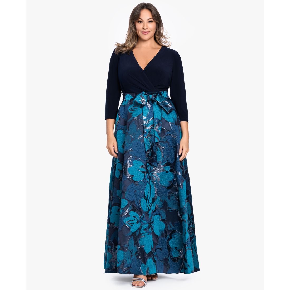 Betsy & Adam Plus Size V-Neck Gown