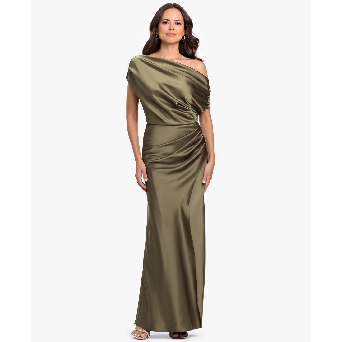 Betsy & Adam Women's Long Double Satin One-Shoulder Column Gown