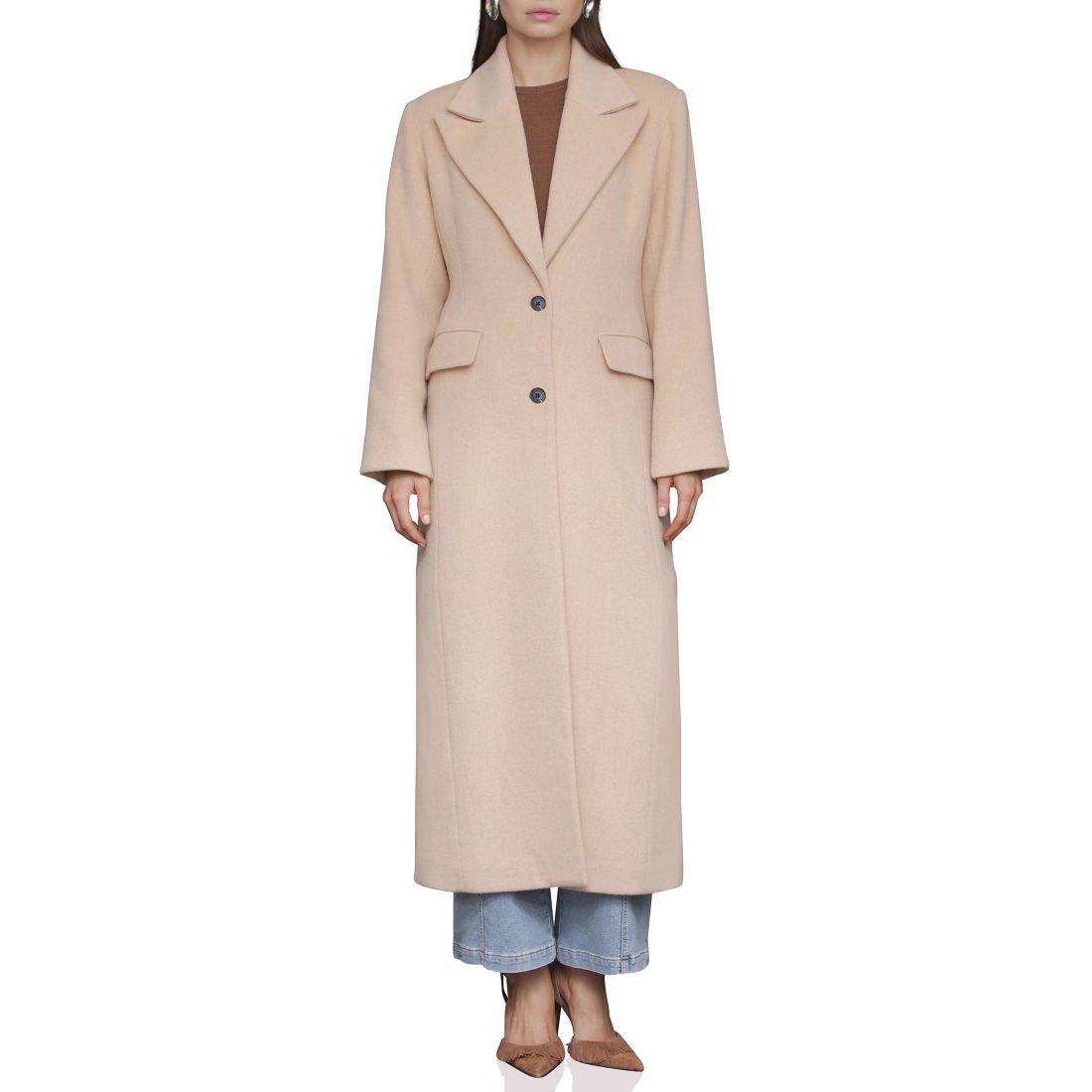 Avec Les Filles Women's Double-Breasted Long Wool-Blend Structured-Shoulder Coat